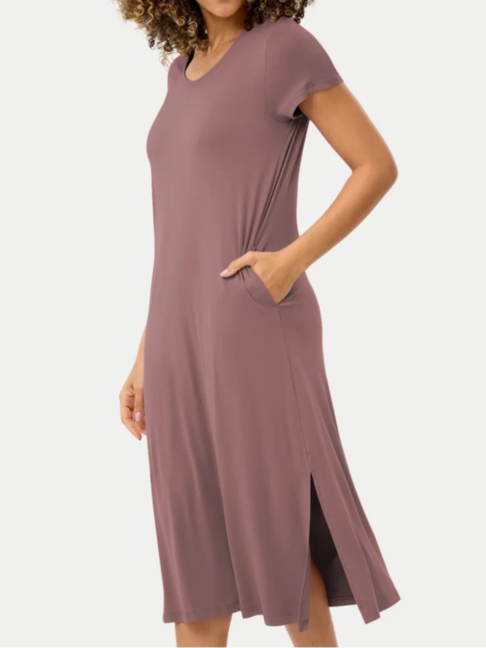 Eden & Om Short Sleeve Long Bamboo Sleep Shirt Nightgown Mauve Pink Purple M